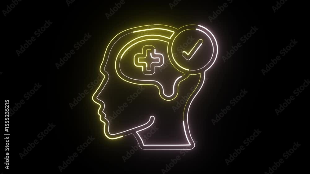 Glowing neon line mental health icon with pulse animation. Mental health symbol animation HD video isolated on black background.
Glowing neon line mental health icon with pulse animation. Mental health symbol animation HD video isolated on black background.