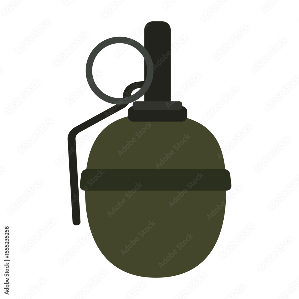 Obraz premium Military grenade in green color with safety pin and lever displayed in a minimalistic style