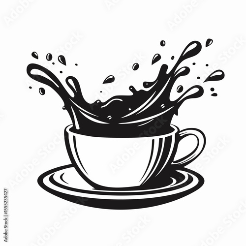 Cup Coffee Splash Vector Image. Black and white Cup Coffee Splash Vector Image Isolated on white background.