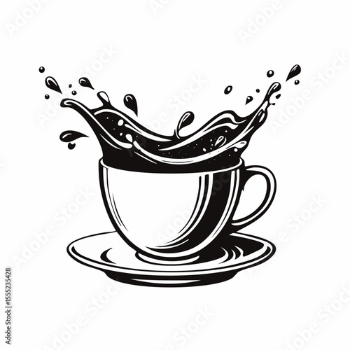 Cup Coffee Splash Vector Image. Black and white Cup Coffee Splash Vector Image Isolated on white background.