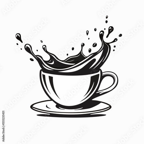 Cup Coffee Splash Vector Image. Black and white Cup Coffee Splash Vector Image Isolated on white background.