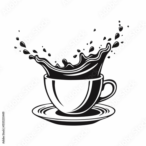 Cup Coffee Splash Vector Image. Black and white Cup Coffee Splash Vector Image Isolated on white background.