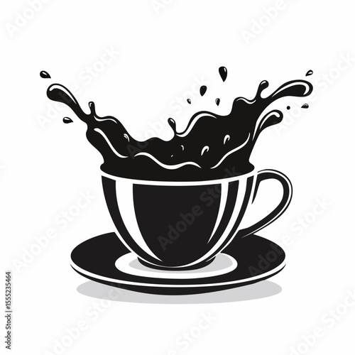 Cup Coffee Splash Vector Image. Black and white Cup Coffee Splash Vector Image Isolated on white background.