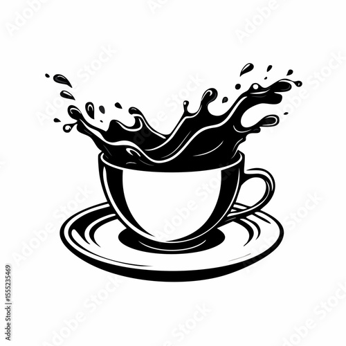 Cup Coffee Splash Vector Image. Black and white Cup Coffee Splash Vector Image Isolated on white background.