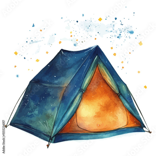 watercolor vector of Starry Summer Night Tent, isolated on a white background.