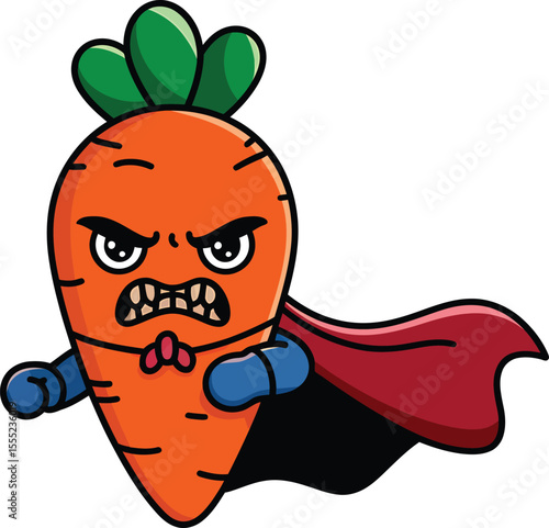 Angry superhero carrot with cape orange