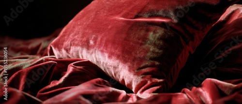 Luxurious red velvet pillow and blanket set, offering comfort and elegance in a warm, inviting atmosphere.