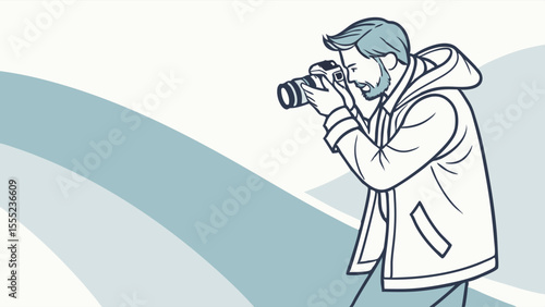 Illustrated Photographer Holding Camera Capturing a Moment.