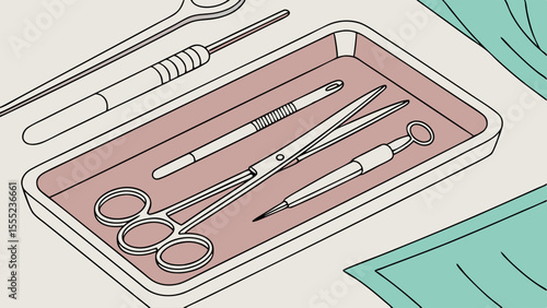 Illustration of Surgical Instruments Arranged in a Tray.