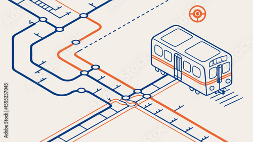 Isometric Subway Map with Train.