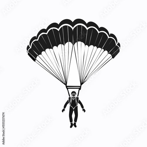 Sky Diving Sport Vector image. Parachuting sky diving sky jump vector silhouette isolated in white background