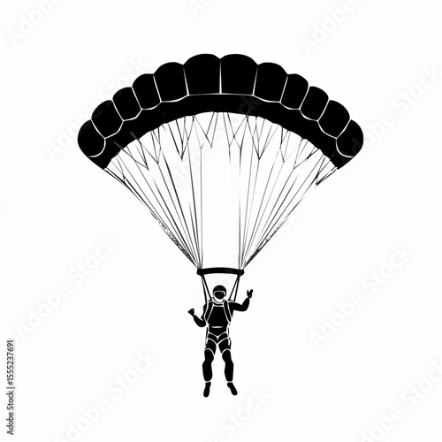 Sky Diving Sport Vector image. Parachuting sky diving sky jump vector silhouette isolated in white background