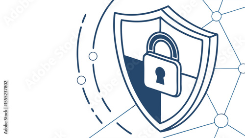 Security Shield with Padlock and Network Connection Lines Illustration.