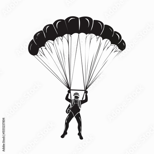 Sky Diving Sport Vector image. Parachuting sky diving sky jump vector silhouette isolated in white background