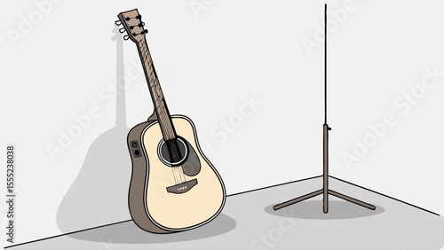 Simple Illustration of an Acoustic Guitar and Stand.