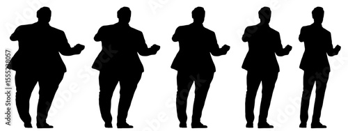 Conceptual fat overweight obese man vs slim fit healthy body after weight loss or diet, white background banner. A  fitness, nutrition or obesity, health care shape illustration vector as silhouettes