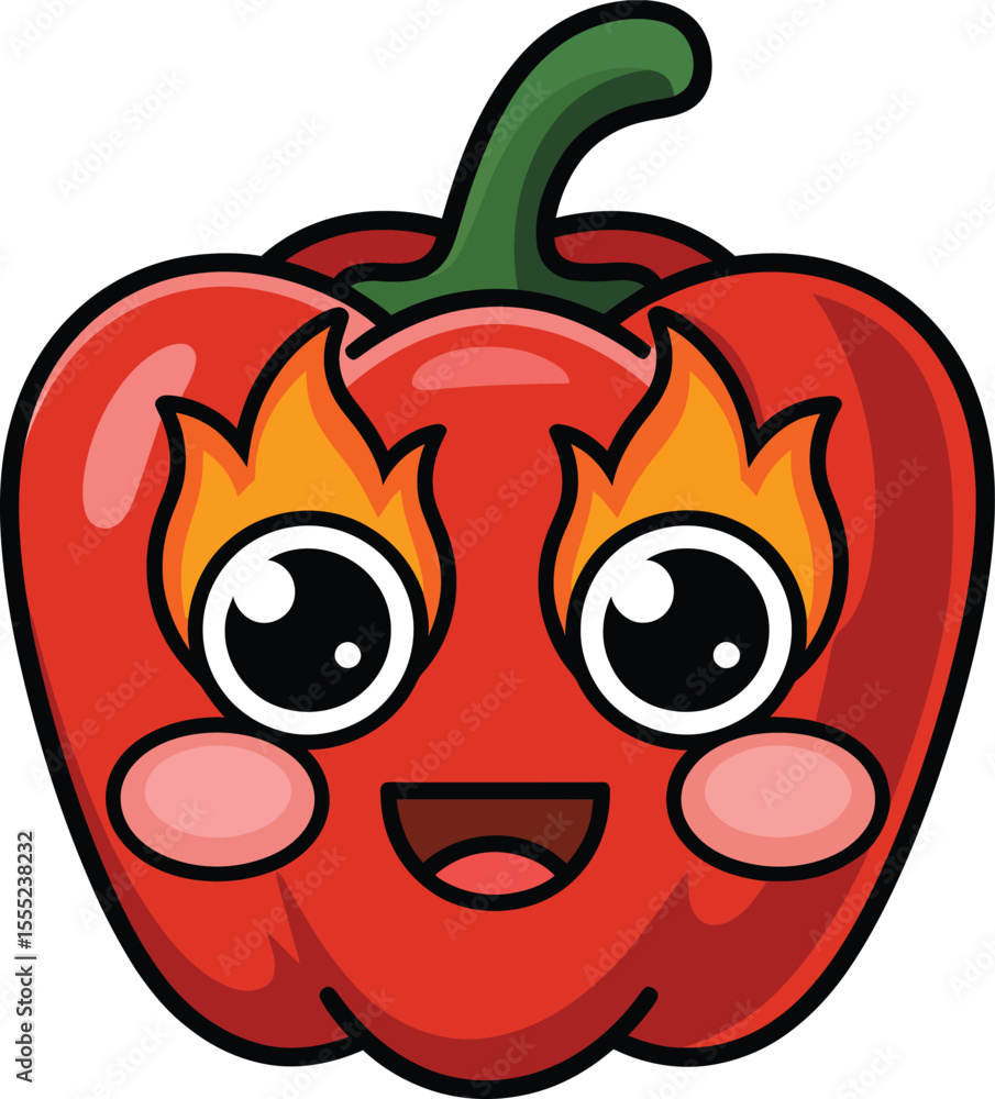 Obraz premium Kawaii red pepper with fire eyes green