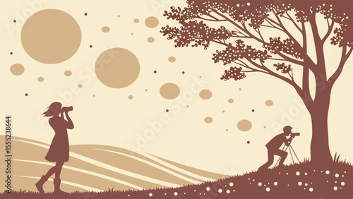 Two Photographers Capturing a Serene Landscape Silhouette.