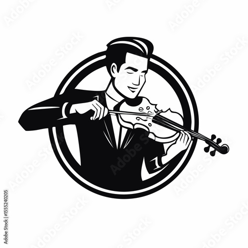 Man Violinist Playing Violin Classical Music logo design vector illustration on white background.