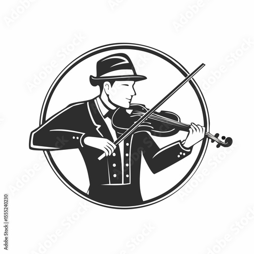 Man Violinist Playing Violin Classical Music logo design vector illustration on white background.