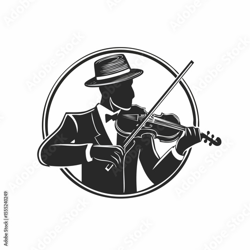 Man Violinist Playing Violin Classical Music logo design vector illustration on white background.