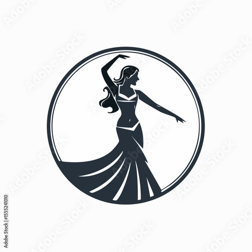 Belly Dance Logo Images vector. Black and white professional belly dancer logo design on white background.
