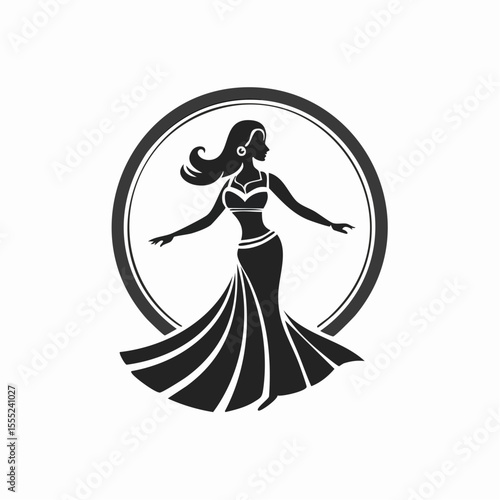 Belly Dance Logo Images vector. Black and white professional belly dancer logo design on white background.