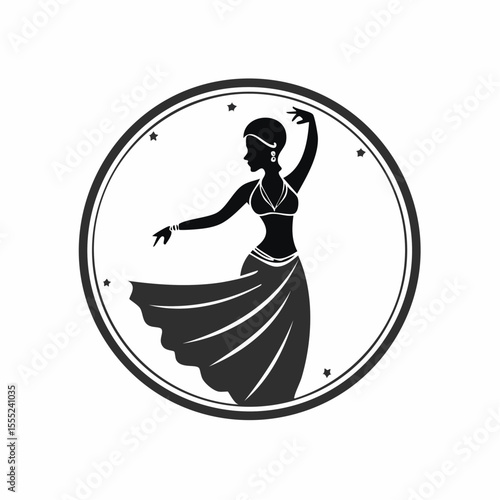 Belly Dance Logo Images vector. Black and white professional belly dancer logo design on white background.