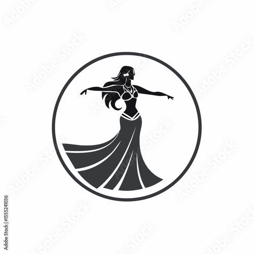 Belly Dance Logo Images vector. Black and white professional belly dancer logo design on white background.
