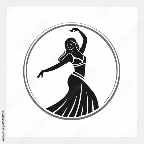 Belly Dance Logo Images vector. Black and white professional belly dancer logo design on white background.