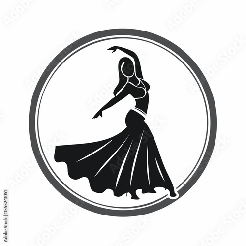 Belly Dance Logo Images vector. Black and white professional belly dancer logo design on white background.