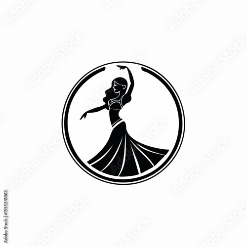 Belly Dance Logo Images vector. Black and white professional belly dancer logo design on white background.