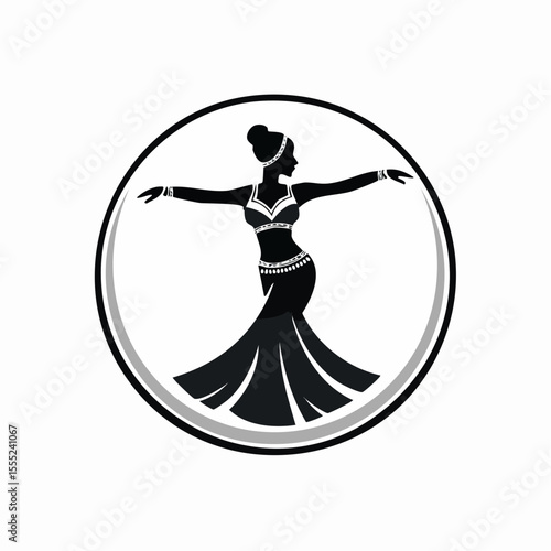 Belly Dance Logo Images vector. Black and white professional belly dancer logo design on white background.