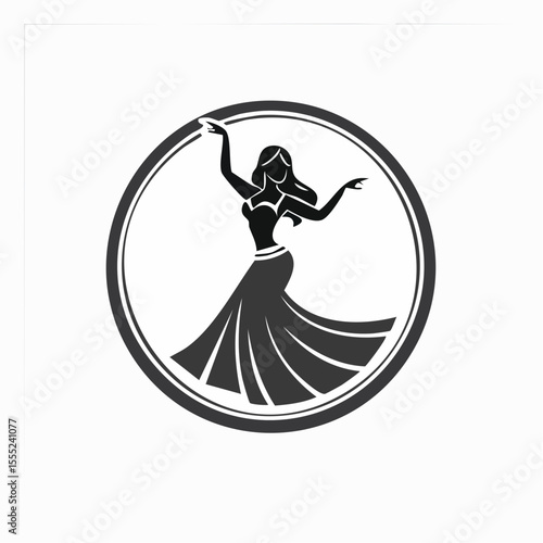 Belly Dance Logo Images vector. Black and white professional belly dancer logo design on white background.