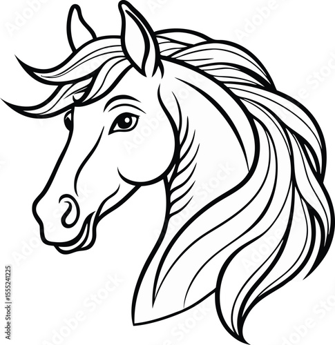 Elegant horse head profile with a gracefully flowing mane suitable for equestrian branding and design projects isolated on white background isolated on transparent background