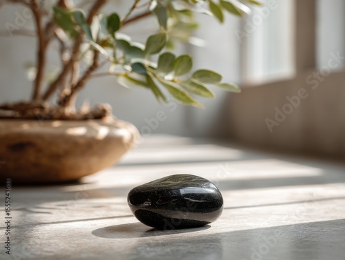 Smooth Obsidian Stone Reflecting Light