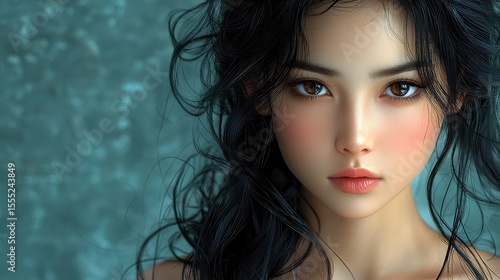  A realistically beautiful girl of Asian nationality with black hair.