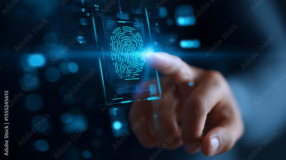 Fototapeta premium Person setting a strong password on a touch screen, Cybersecurity, vector style