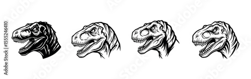 Dinosaur head collection in sketch style for fossils, museum and science topics. Vector Illustration