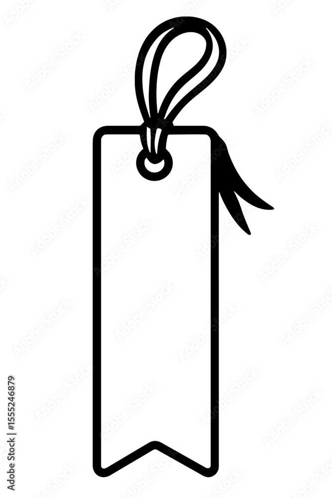 Fototapeta premium Simple Black and White Blank Bookmark Tag with Ribbon Vector - Customizable Design Element
