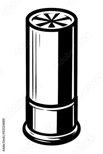Bold Black and White Shotgun Shell Bullet Vector - Hunting and Firearms Ammunition Icon