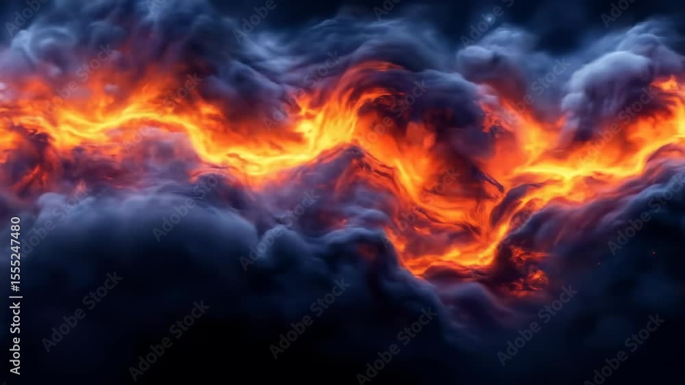 Fiery clouds swirling in a dramatic night sky Fiery clouds swirling in a dramatic night sky