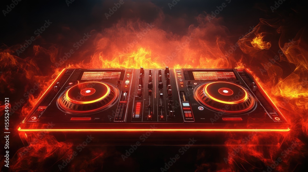 Fototapeta premium Fiery dj controller on a dark background.