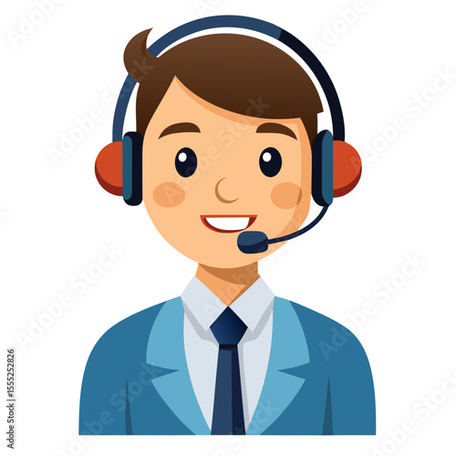 Male customer service professional with headset focused on helping clients in clean studio