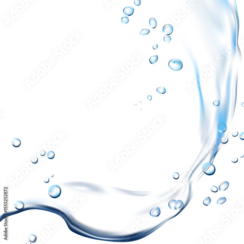 Fresh Water, Water flow wave transparent surface with bubbles of air, ocean, lake, liquid, hygiene, freshness air, RO, filter water, sparkling drinking water - Vector
