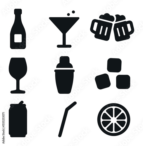 University Recruitment Icons. Solid, filled icons set of university recruitment: graduation cap, student