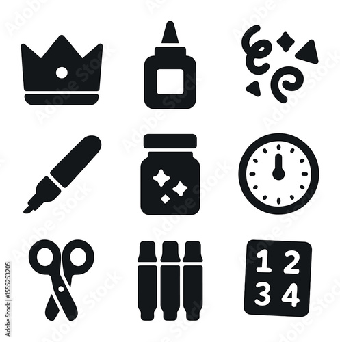 ATS Icon Set. Solid, filled icons set of ATS (applicant tracking system): pipeline lanes, candidate card, drag