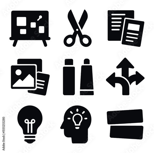 Offer Management Icons. Solid, filled icons set of offer management: offer letter icon, negotiation arrows,