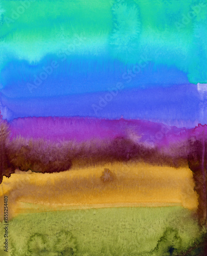 Bright painted watercolor rainbow texture. Hand drawn background with text place