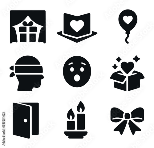 Notarized Document Icons. Solid, filled icons set of notarized documents: notary seal, legal paper, witness
